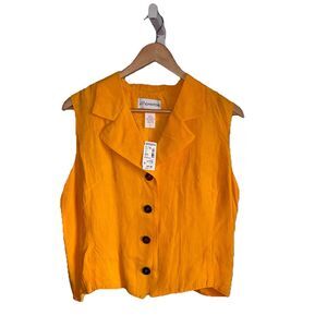 Gantos Vtg 1980's Yellow Satin Vest Sleeveless Top Button Front Size 14 NEW NOS